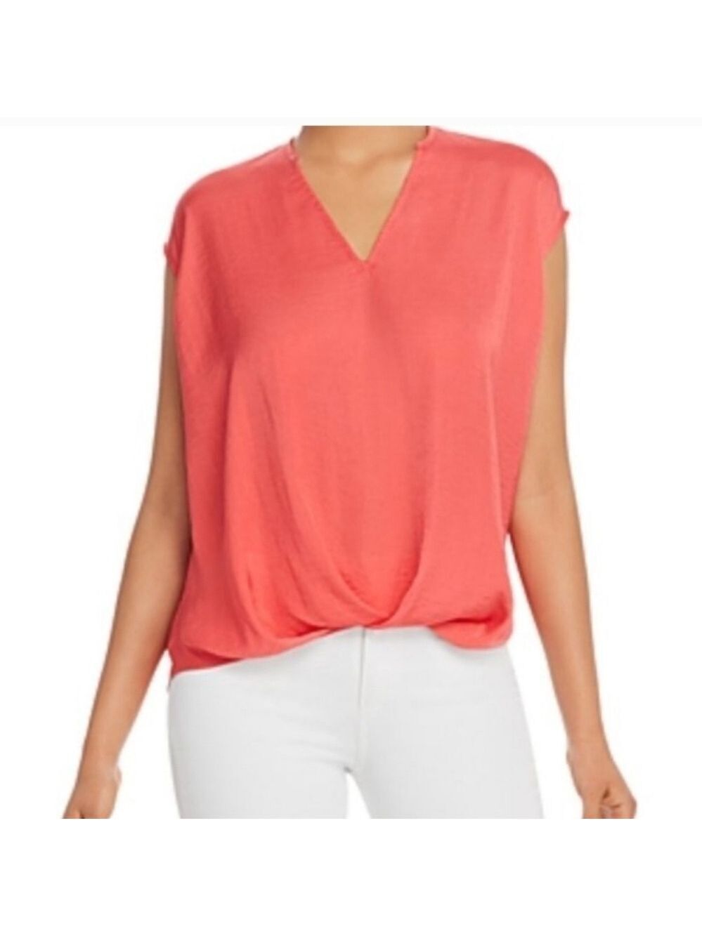 Kenneth Cole Cayenne V~Neck Sleeveless Twist Front Hem Hi~Lo Blouse NWT …